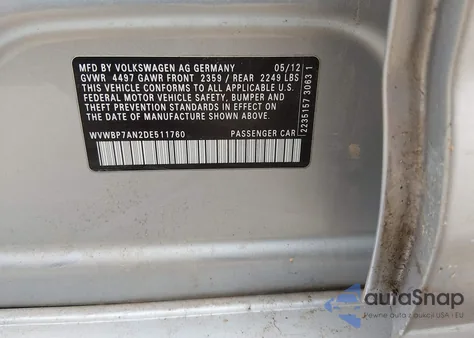 2013 Volkswagen Cc 2.0T Sport Plus z USA, uszkodzony, nr VIN WVWBP7AN2DE511760